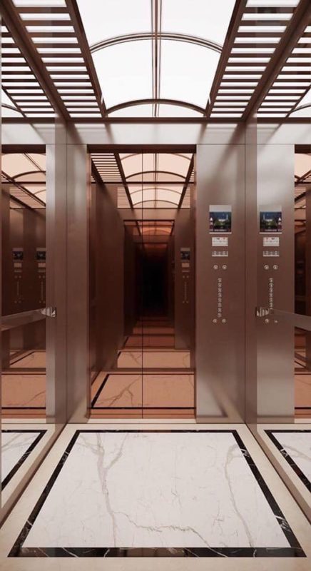 Tấm inox vàng hồng trang trí thang máy